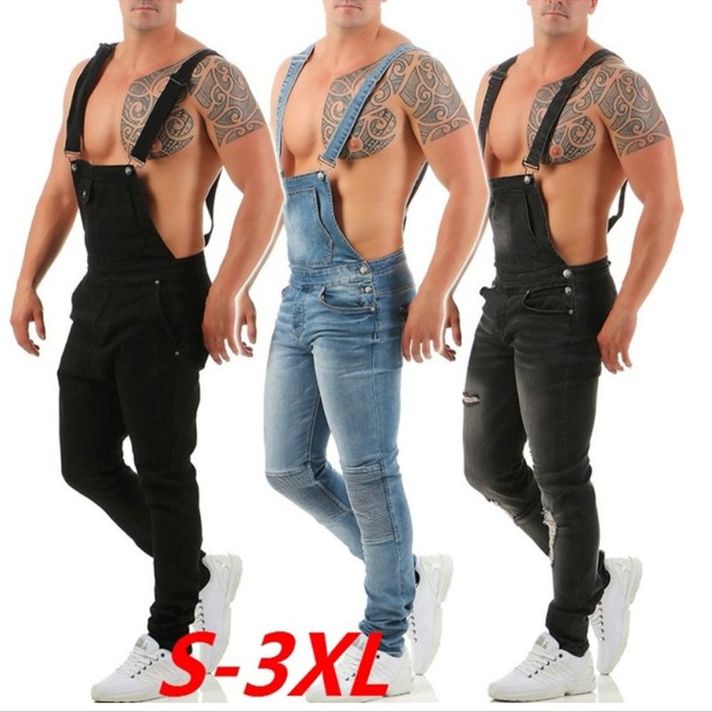 Mono camisola para hombre de mezclilla rota y pantalones que se popularizaron en 2018._voghion.com