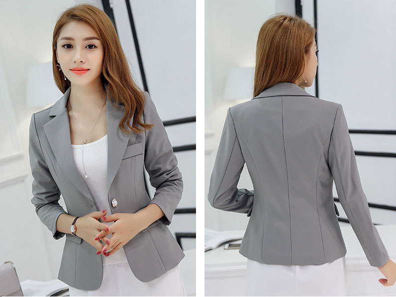 Dameblazer 2022 Formelle blazere Dame Kontorarbeid Dress Lommer Jakker Kåpe Slank Grå Dameblazer Femme Jakker Femme_voghion.com