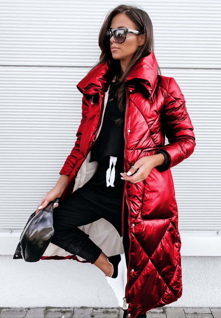 Damenjacke mit hellem Temperament, lange, wattierte Jacke mit langen Ärmeln und Reißverschluss, wattierte Jacke aus Baumwolle_voghion.com