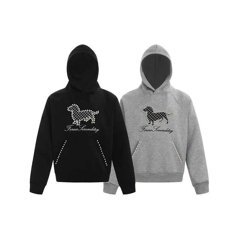 American Style 3D Pearl Puppy Embroidery For Men Women, New Autumn And Winter Couple Design Hoodie_voghion.com