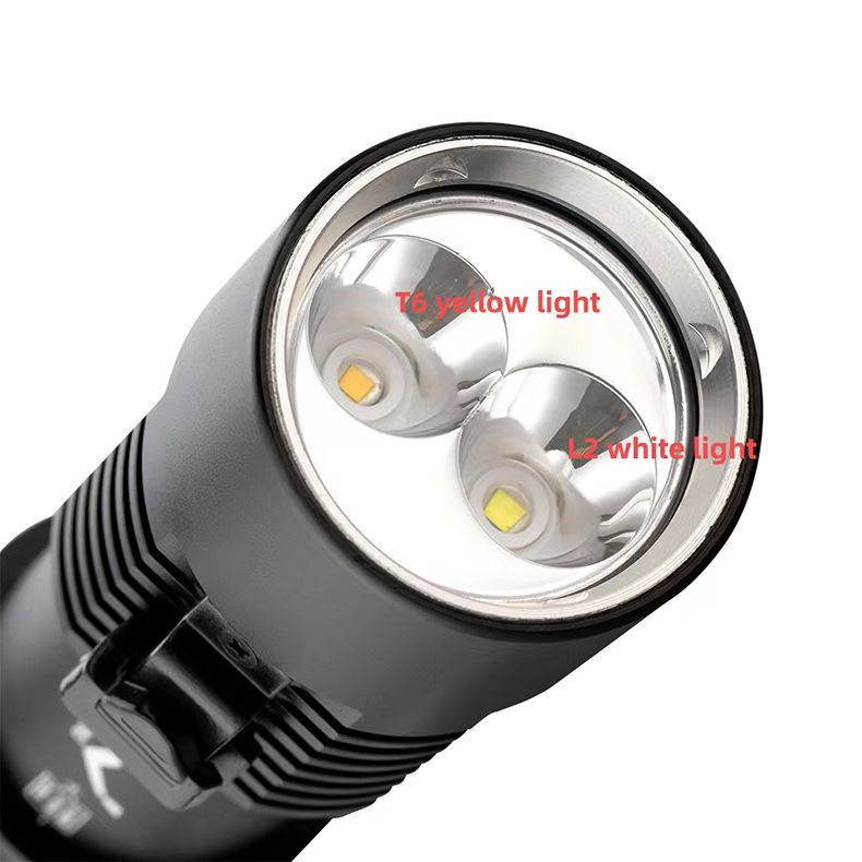 Duikzaklamp XHP70 Duikzaklamp van aluminiumlegering met sterk licht, geel en wit licht, dubbele lichtbron_voghion.com