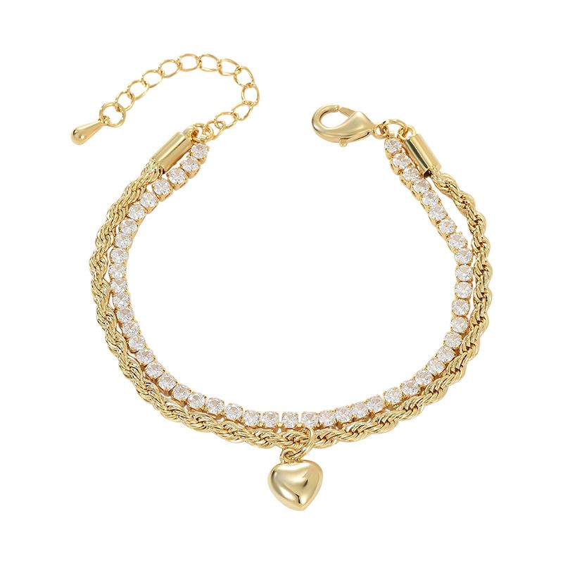 Bracelet cœur haut de gamme pour femme, style Instagram, maille double couche en zircon, collection européenne et américaine 2025._voghion.com