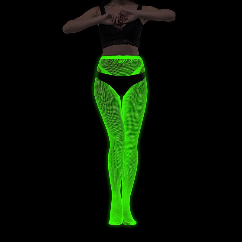 Calze con base luminosa, collant fluorescenti europei e americani, calze a rete luminose notturne, calzini in jacquard con pizzo e tatuaggio sexy con luce verde_voghion.com
