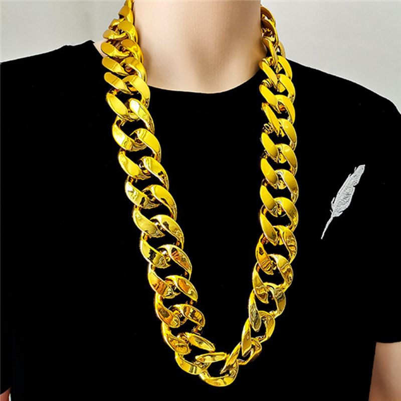 Hip Hop Exaggerated Large Chain Plastic Simulation Gold Necklace Personalized Performance Props,Street Art,Rapper,Cool And Personalized,No Fade_voghion.com