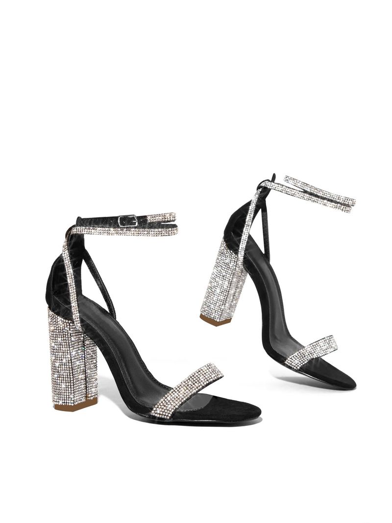 pantofi dama negru stil nou strasuri gros toc inalt catarama moda in aer liber sandale sexy cu toc inalt_voghion.com