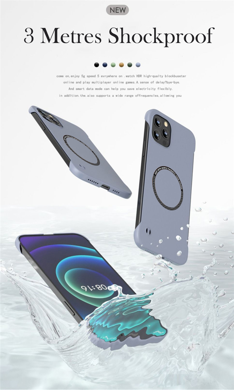 Magnetic Iron Plate Frameless Hard PC Phone Case For Magsafe iPhone 14 15 13 12 11 Pro Mini XR XS Max X 7 8 Plus_voghion.com