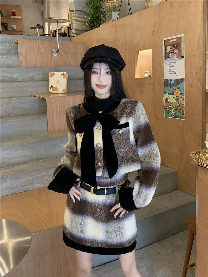 Tendencia de este año: Hermoso vestido de traje de lana estilo pequeño para mujer Otoño Invierno 2024 Celebridad de Internet_voghion.com