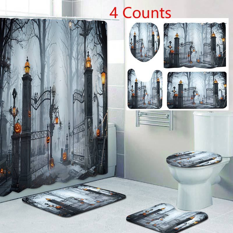 Grensoverschrijdend exclusief voor Halloween, waterdicht, geen boren nodig, polyester douchegordijn voor badkamer en toilet_voghion.com