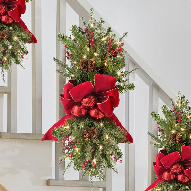 vendita calda ghirlanda di Natale decorazione appesa scale a led decorazione ghirlanda fiocco rosso in rattan_voghion.com