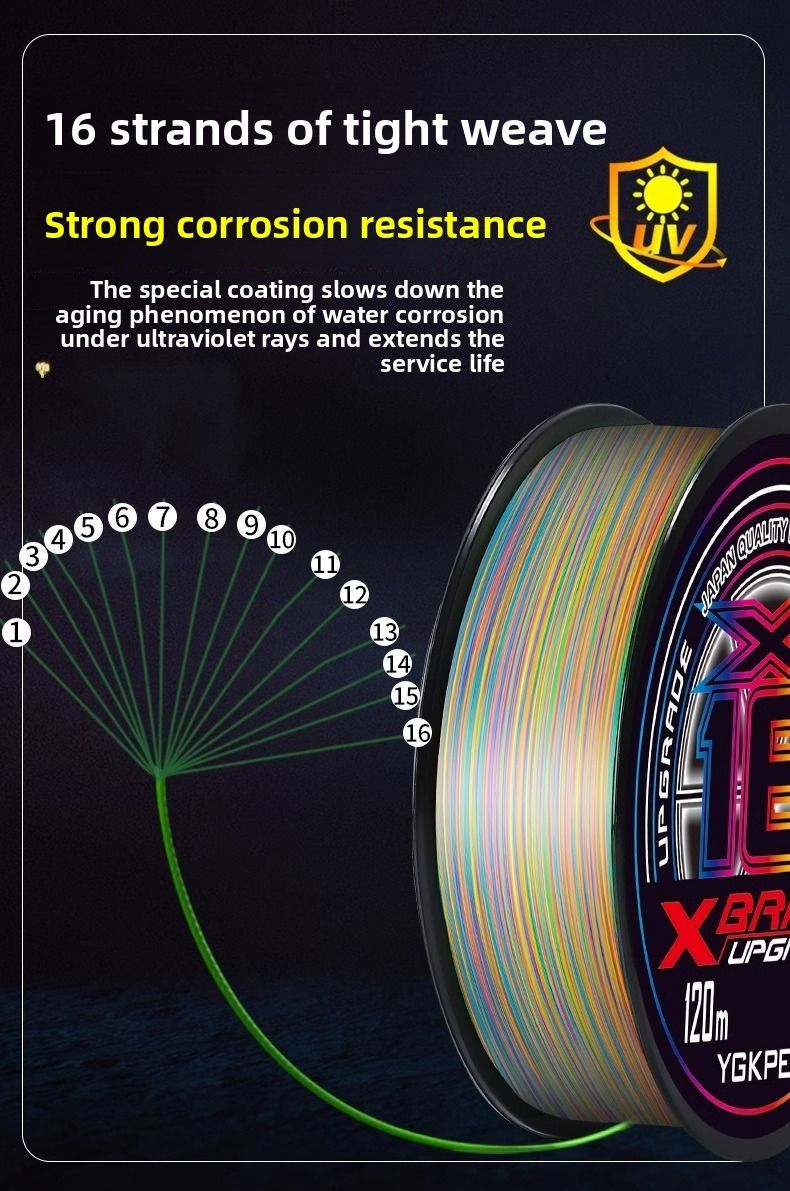 16 Strands Colorful YGKPE Main Sea Fishing Rods, Special For Long Casting, Smooth, Strong Pulling Force, Wear-resistant,_voghion.com
