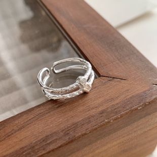 S925 Sterling Silver Medieval Brushed Zircon Ring Female Korean Version New Ins Light Luxury Cold Wind Advanced Open Ring_voghion.com