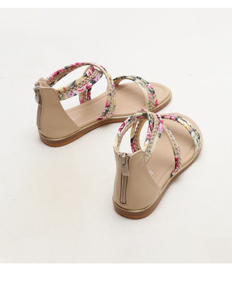 Sandales plates à bout ouvert pour femmes, style féerique, avec bride florale et antidérapantes_voghion.com