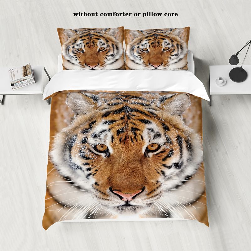Tigre, leopardo, animale 3D stampa digitale camera da letto, dormitorio, hotel e pensione set da 3 pezzi, leggero, caldo e morbido set di biancheria da letto in peluche corto_voghion.com