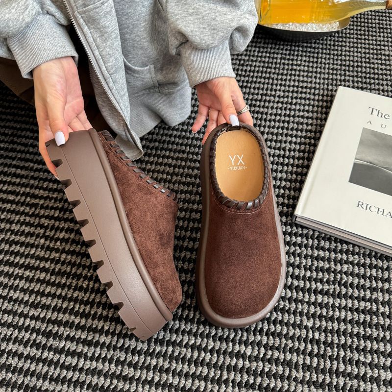 Cowhide Version Small Size Thick-Soled For Women 2025 Autumn New Height-Increasing Lazy Half Slippers_voghion.com