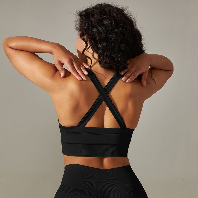 Women's Clothing seamless knitted cross beautiful back solid color sports bra yoga wear tops running fitness bra for women_voghion.com
