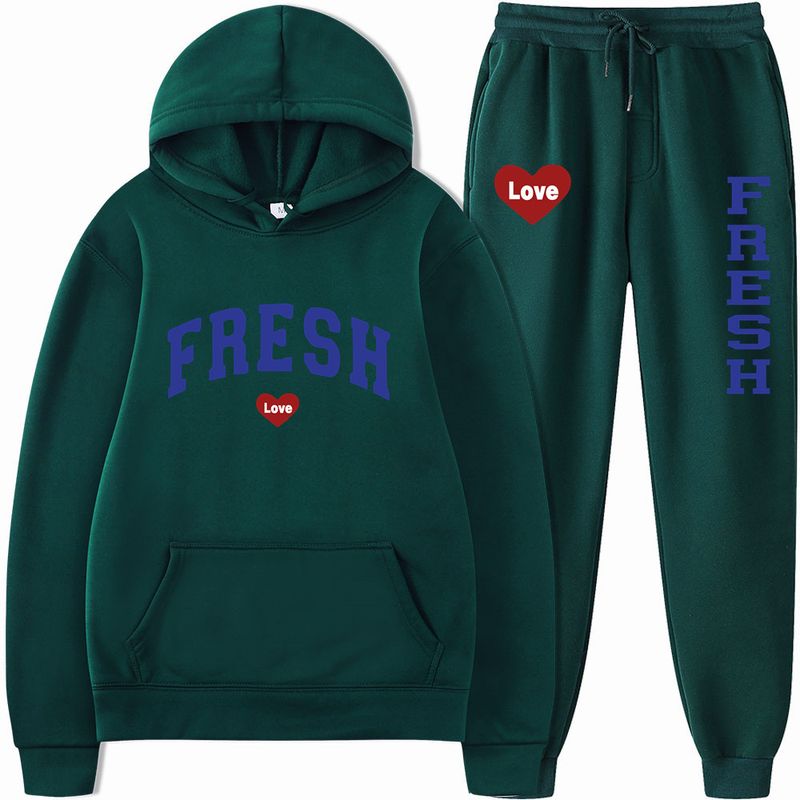 Bedrucktes, lockeres Set mit Kapuzenpullover und Jogginghose für Frühling und Herbst_voghion.com