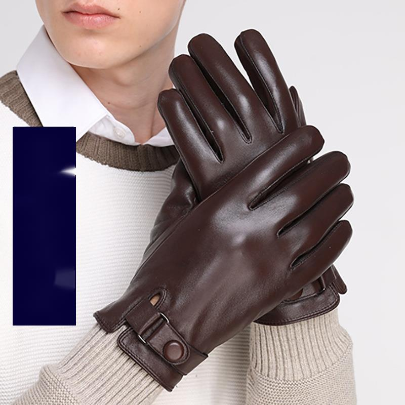 Sheepskin leather men in winter, plush thickened for warmth, cycling, motorcycle driving, touch screen, and finger_voghion.com