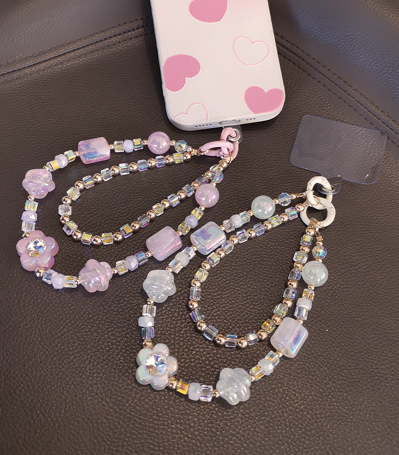 Mobile Phone Lanyard Short Handmad Wrist Bracelet Women's Clip Style Double Chain Crystal Beads Phone Case with Anti_voghion.com