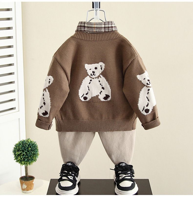Boys' Outfit 2025 New Spring And Autumn Children's Stylish Cool Sweater Cardigan Trendy Three-Piece Set_voghion.com