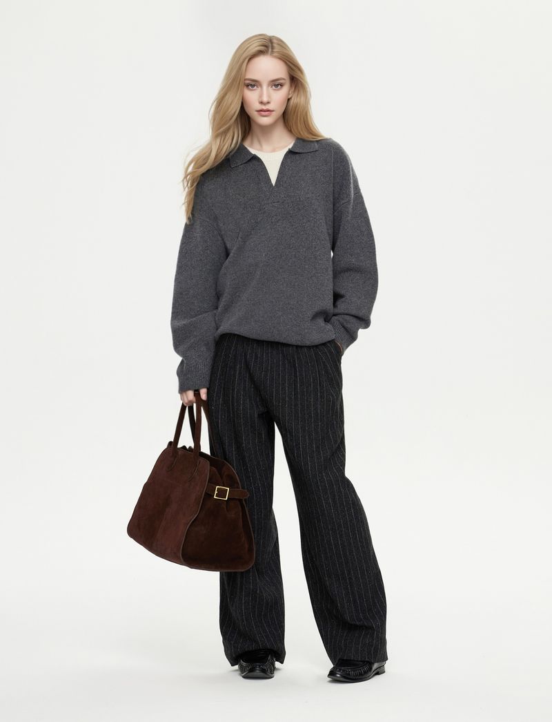 Herrenpullover mit Kragen, farblich abgesetzter Strickpullover, lockere Passform, Rundhalsausschnitt, weiches Wollmischgarn, lässig und stilvoll für den Herbst_voghion.com