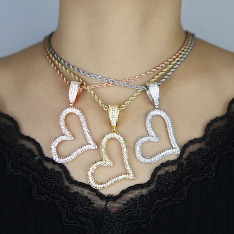 New Love With Hollow Asymmetric Heart Shaped Zircon Necklace, Unique Design, Fashion Couple Necklace_voghion.com