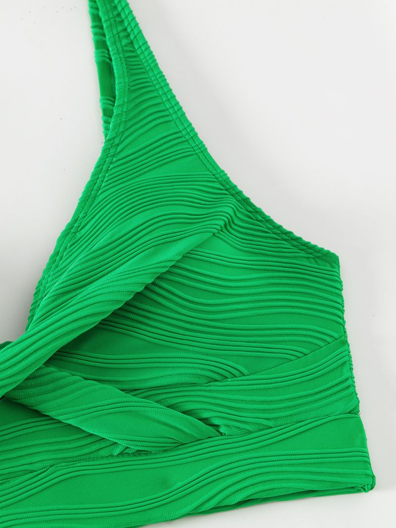 costume da bagno in tre pezzi diviso da donna a maniche lunghe bikini celebrità di Internet a vita alta tinta unita_voghion.com