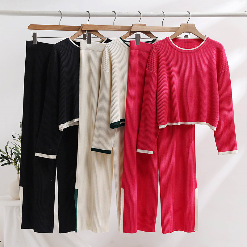 Abbigliamento da donna caldo maglione russo transfrontaliero a maniche lunghe completo di pantaloni lavorati a maglia per donna_voghion.com