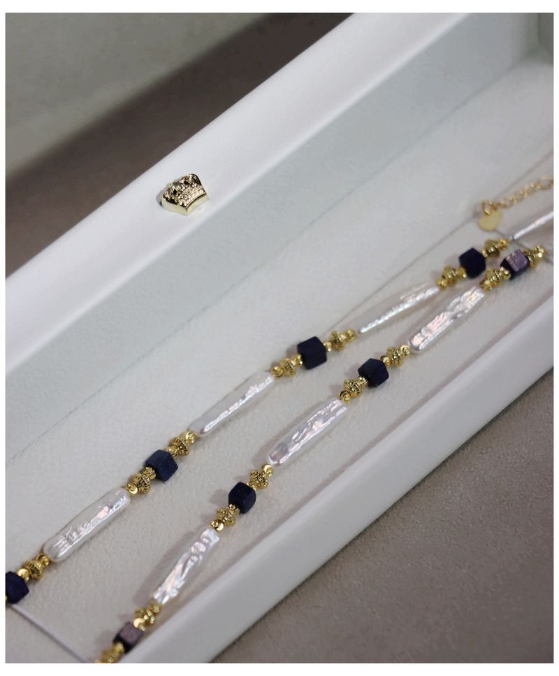 Natural Baroque Lapis Lazuli & Freshwater Pearl Beaded Necklace | Niche Design Light Luxury Clavicle Chain_voghion.com