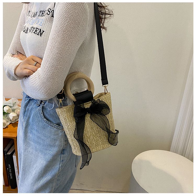 Borsa a secchiello da donna, stile giardino, borsa in erba, borsa a secchiello alla moda femminile, piccola borsa intrecciata, borsa a tracolla con tracolla singola_voghion.com