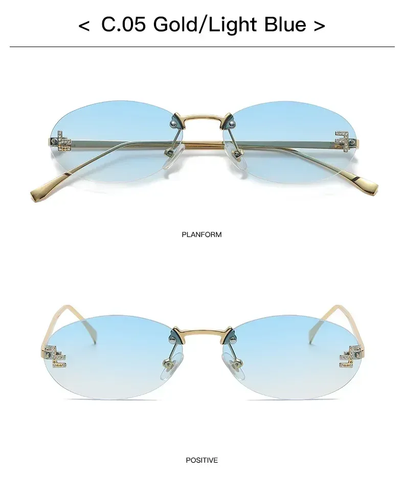 Moda 2024 Cat Eye Donna Outdoor Shopping Occhiali da guida senza montatura Retro Breve Ovale Occhiali da sole Okulos_voghion.com