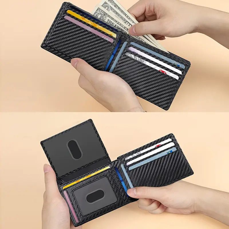 Men's Bags Hot Selling Men's Wallet 14 Card Slots RFID Card Holder Carbon Fiber Pattern Wallet Large Capacity Two Fold Wallet Anti Theft_voghion.com