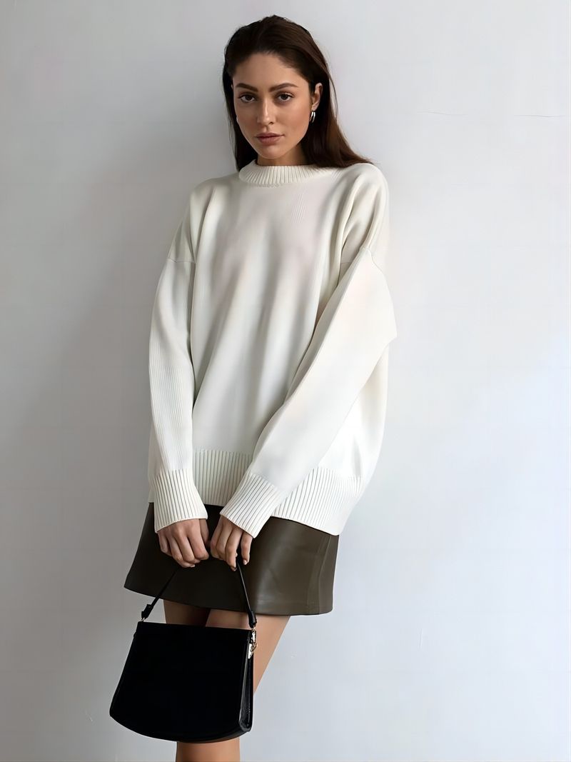 Einfarbiger Pullover, Herbst- und Winter-Neukollektion, feminines Temperament, vielseitig einsetzbar zum Pendeln, lockere Passform, rund_voghion.com