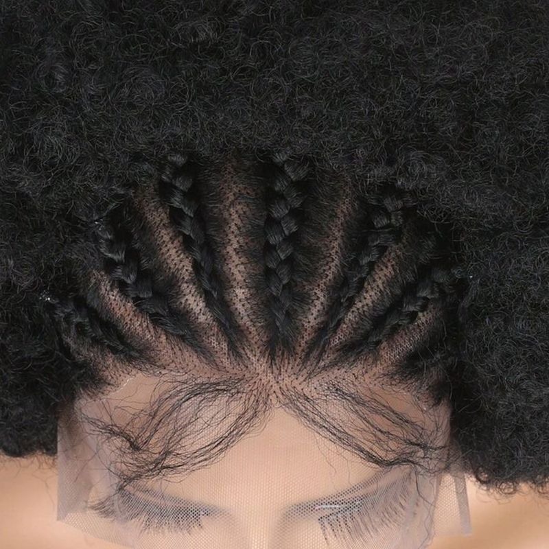 13x4 Lace Front Afro Kort Lockigt Äkta Hår Förfärgat Framtill Flätat Afro Lockigt Äkta Hår Brasilianskt Spänstigt Lockigt Hår_voghion.com