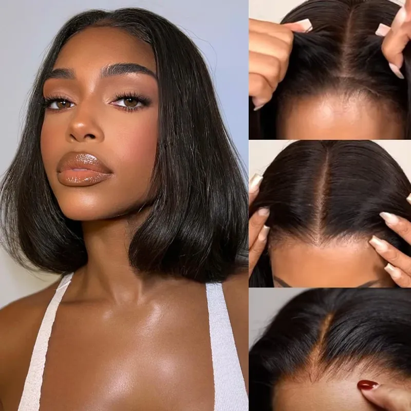 Kort Bob Paryk Ægte Hår uden Lim med HD Blonde Closure til Kvinder_voghion.com