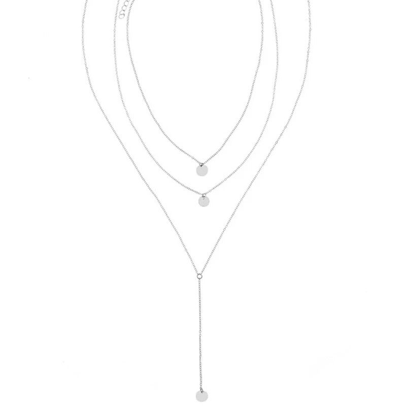 Hot Sales SUMENG New Arrival 2024 Fashion Minimalist Round Disco Coin Chain Necklace Pendant Dainty Sequins Multi Layers Necklaces_voghion.com