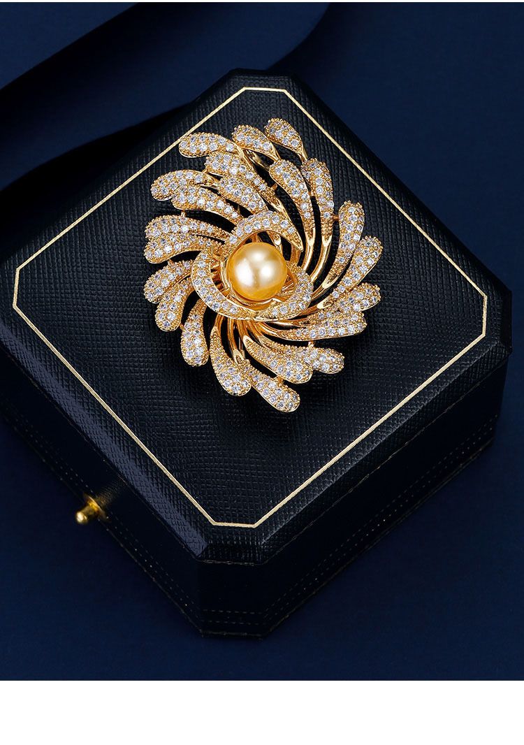 Broche de lujo con fuegos artificiales atmosféricos, broche de perlas retro de alta gama para mujer, ligero, de lujo, de nicho, accesorio premium para traje o vestido._voghion.com