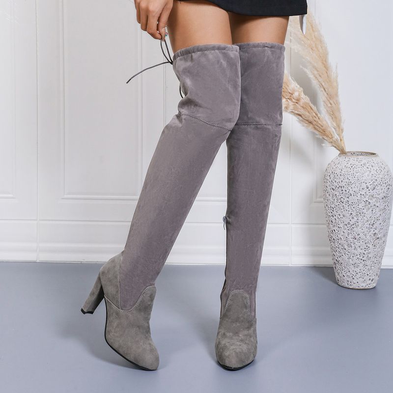 New plus-size women's over-the-knee high-heeled boots lace up for comfort and warmth_voghion.com
