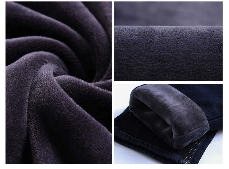 2022 Winter Neue Herren Fleece Warme Jeans Klassischer Stil Business Casual Verdicken Regular Fit Denim Hose Schwarz Blau Marke_voghion.com