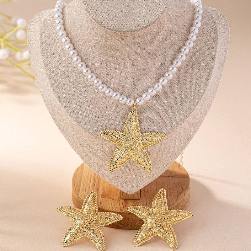 neue Perle Seestern Anhänger Halskette Seestern Ohrringe Ohrringe elegante vielseitig Schmuck_voghion.com