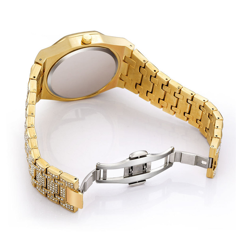 Gulddiamant Hiphop Legeringsband Datum Quartz Klockor För Herr_voghion.com
