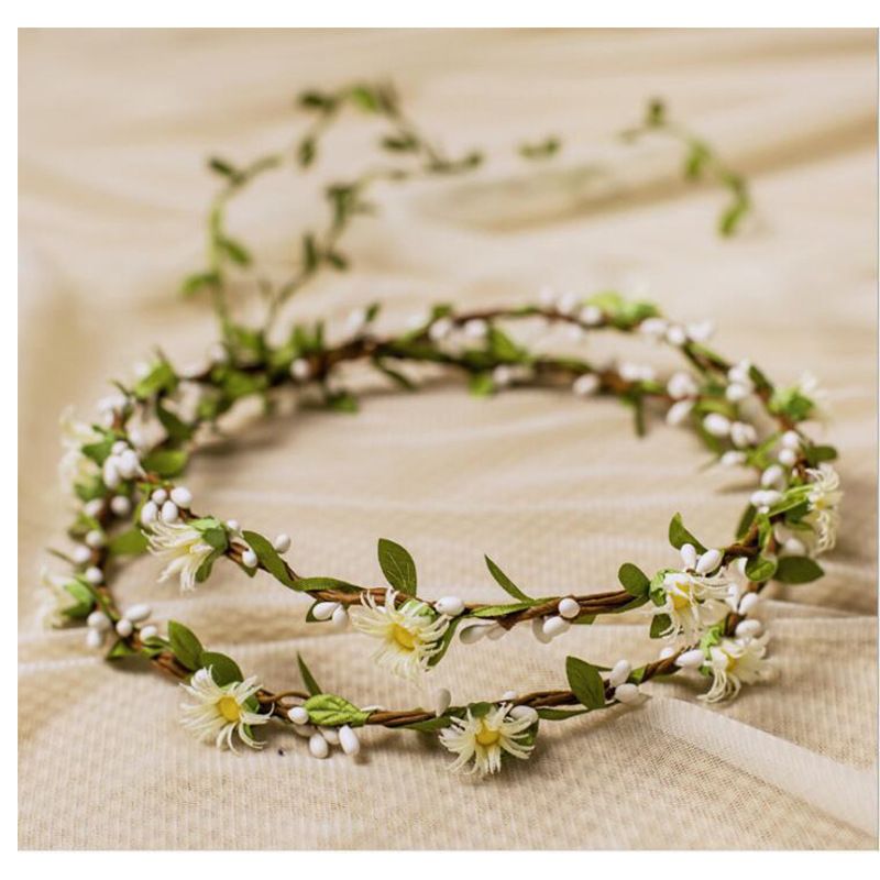 Copricapo da sposa in stile foresta coreano, ghirlanda di fiori, piccola margherita, accessorio in rattan a doppio strato, anello per capelli, fotografia_voghion.com