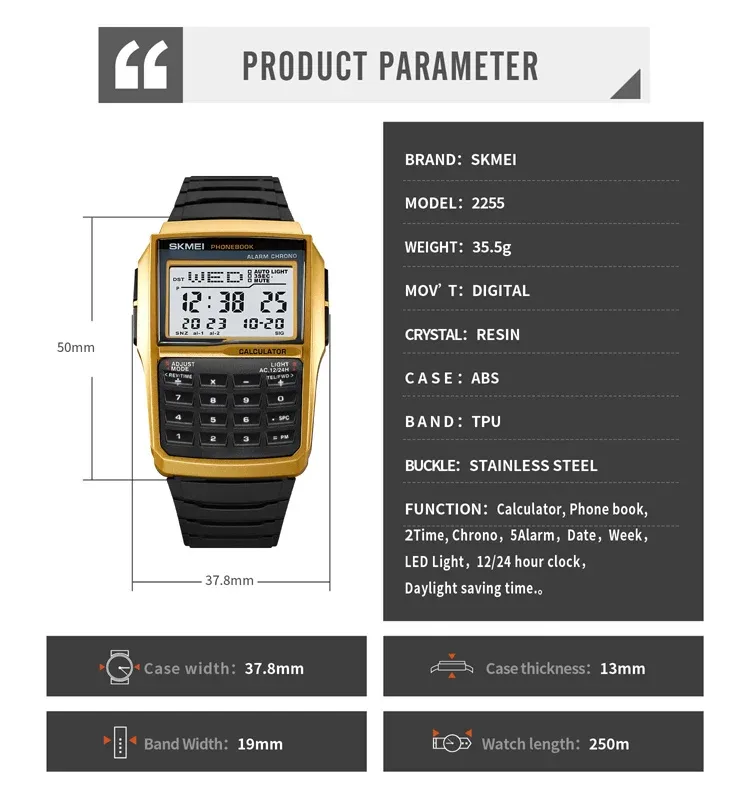 SKMEI Digitale Herren Armbanduhren Dual Time Sport Wasserdichte Uhr Für Männer Countdown Casual Telefonbuch Montre Homme_voghion.com