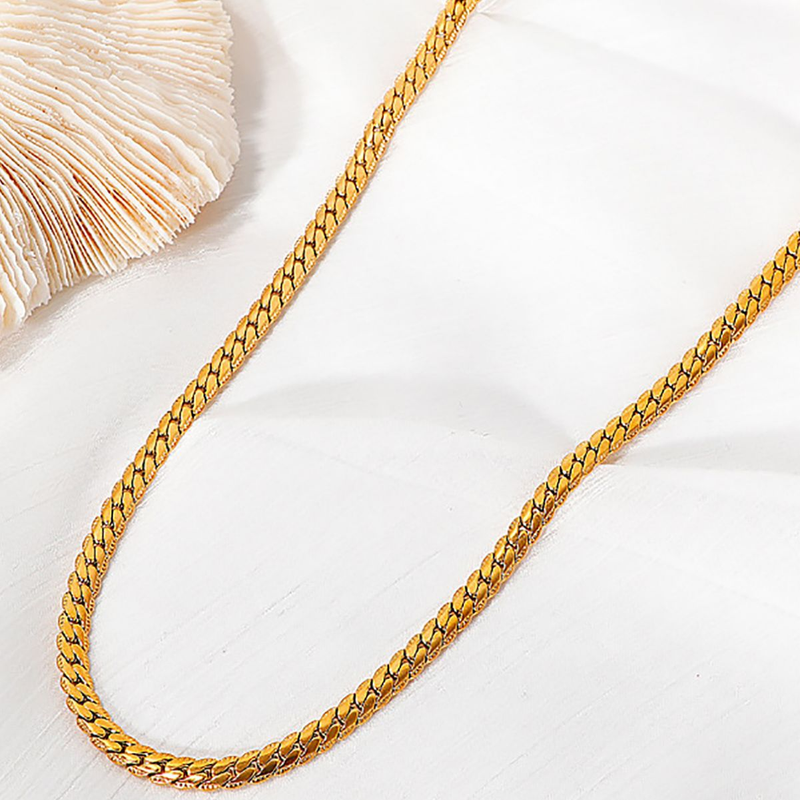 Halskette aus Titanstahl mit geprägter kubanischer Kette, Weizenähre, schlichter Stil, modische Goldfarbe, langlebig, vielseitig, hochwertig_voghion.com