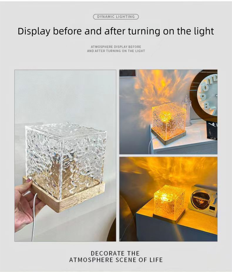 Gift For Girls Rotating Water Ripple Atmosphere Bedroom Bedside Flame Romantic Light Dynamic Square Table Lamp_voghion.com