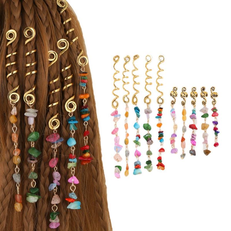 Irish Ethnic Style Braided Hair Accessories With Wrapped Colorful Dreadlocks And Natural Colored Stones_voghion.com
