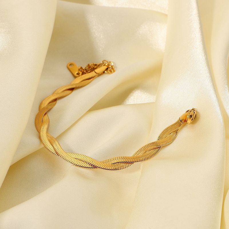 Pulseira de aço inoxidável banhada a ouro, elegante e minimalista, pulseira feminina com corrente de cobra e cruz dupla_voghion.com