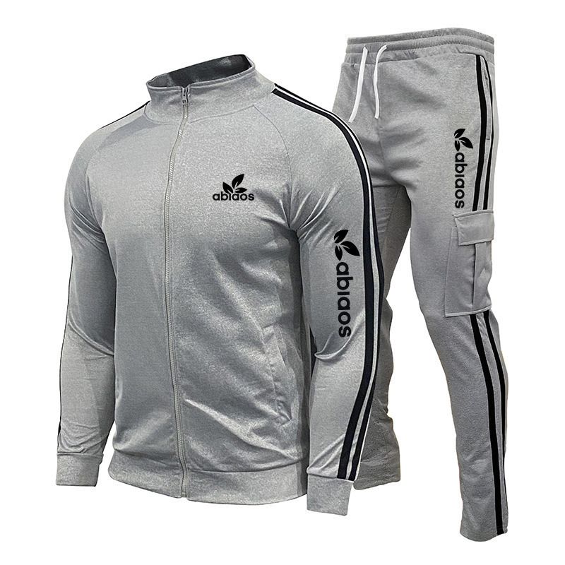 2024 Herren Frühling und Herbst Reißverschlussjacke Sporthose mit gestreifter Taschendekoration Laufanzug-Set_voghion.com