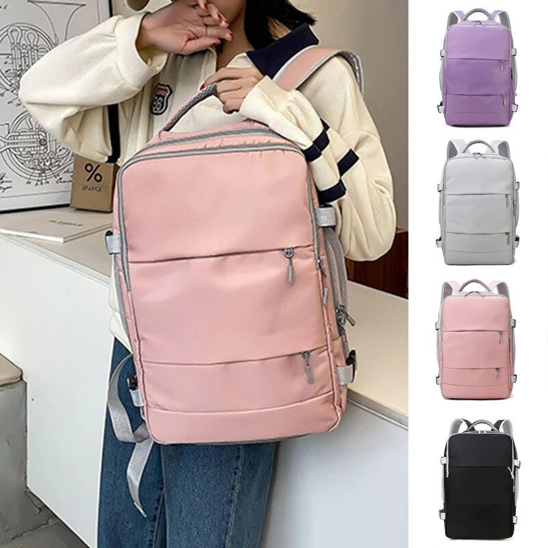 Zaino da viaggio per donna, impermeabile, per ragazze adolescenti, con ricarica USB, per computer portatile, con tracolla grande, borsa per scarpe 2024_voghion.com