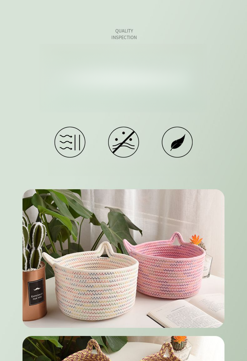 Umweltfreundlicher handgefertigter Aufbewahrungskorb aus Baumwollseilgewebe, Schlüsselfernbedienung, Schreibwaren, Schmuck, Kosmetik,_voghion.com