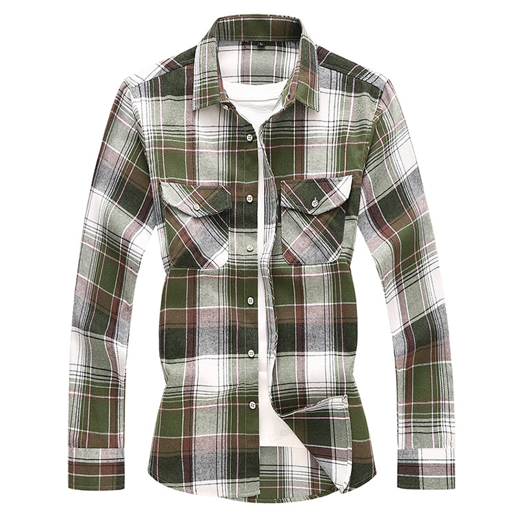 Men's Shirt Double Pocket Plaid Handsome Youth Long-sleeved Shirt Trendy_voghion.com